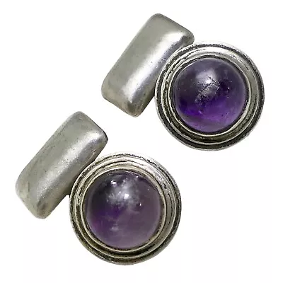 1930's Fred Davis Amethyst Sterling Silver Mexican Modernist Cufflinks • $175