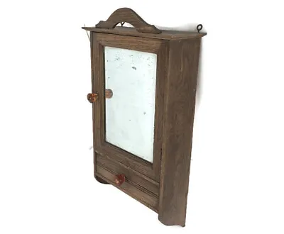 Art Deco Medicine Apothecary Cabinet Wall Hanging Beveled Glass Oak Kitchen Bath • $381.50