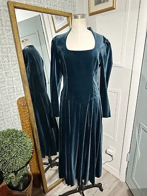 LAURA ASHLEY Vintage Blue Green Velvet Medieval Style Evening Maxi Dress • £236.46