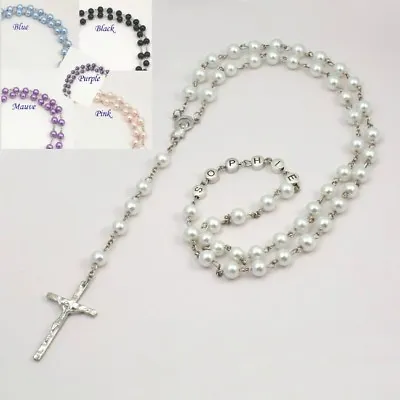 £12.99 • Buy Personalised Rosary Beads With ANY Name, Glass Pearls. First Holy Communion Gift