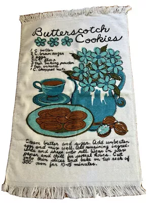 Vintage Butterscotch Cookie Tea Towel  Recipe Aqua Mod Flower Power 1960-Coffee • $14.99