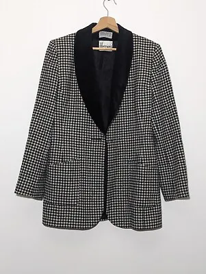 Mansfield Vintage Harrods Black & White Lambswool Dogtooth Blazer Jacket UK 14 • £29.99