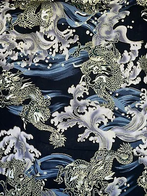 1 Mtr Black Dragone Print Japanese 100% Cotton Fabric..58” Wide • £16