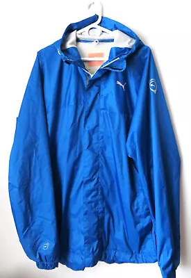 Men’s Blue PUMA Rain Windbreaker Jacket  Sz XL Hood Pockets Packable Hi Zipper • $19.99