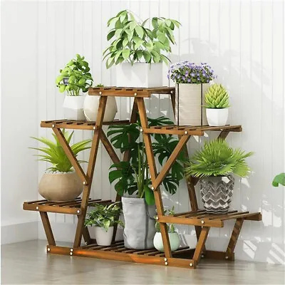 Heavy Duty Pine Wood Plant Stand Triangle In-Outdoor Flower Succulent Pots Shelf • $35.93