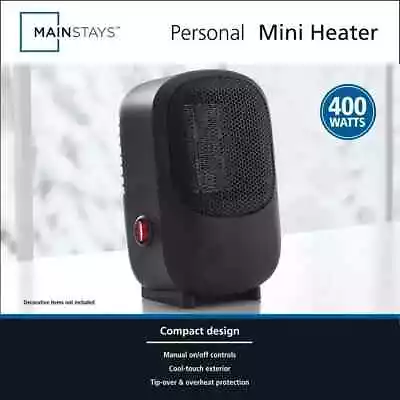 MAINSTAYS Personal Mini Electric Ceramic Heater 400W Indoor Compact 120V (BLK) • $9.79