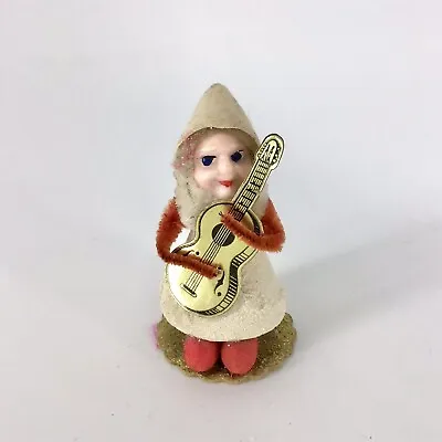 Vintage Christmas Elf Gnome Ornament Figurine With Guitar Putz Chenille Japan • $28.99