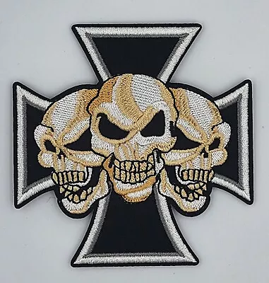 SKULLS CROSS Small Biker Harley Davidson Vest Embroidered Patch  Iron Sew On • $6.60