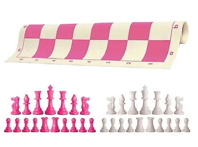 Pink & White Chess Pieces 20  Pink Vinyl Board - Single Weight Chess Set • $22.95