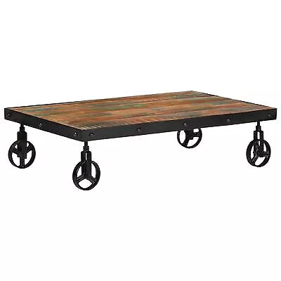 Itzcominghome Industrial Low Coffee Table With Wheels Solid Mango Reclaim Wood  • £112.93
