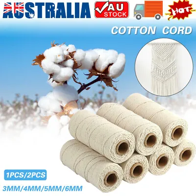 $7.90 • Buy 3/4/5/6mm Macrame Rope Natural Beige Cotton Twisted Cord Artisan Hand Craft AUS
