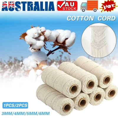 $7.90 • Buy 3/4/5/6mm Macrame Rope Natural Beige Cotton Twisted Cord Artisan Hand Craft AUS