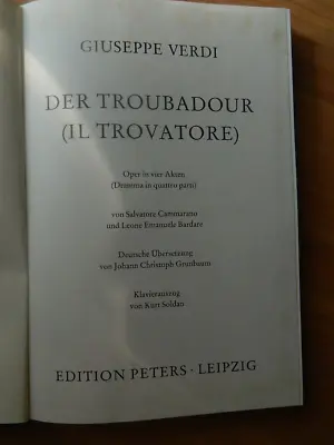 Verdi Il Trovatore Play Opera Vocal Score Sheet Music Book  Rare • $16.95