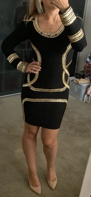 $20 • Buy House Of CB – Black And Gold Bandage Dress Size 8 - 10