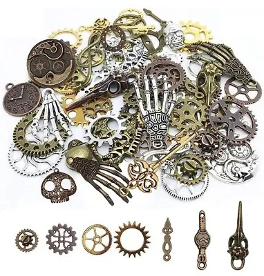 80PCS Assorted Antique Steampunk Gears Vintage Skeleton Charms Pendant Mixed For • £5.99