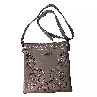 Montana West Brown Crossbody Handbag Concealed Carry Silver Antique Studs NEW • $44.97