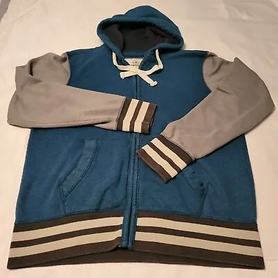 Vintage Roebuck & Co Men's Blue Gray Full Zip Long Sleeve Varsity Hoodie Jacket • $21