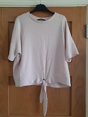 F&F Tie Front Baby Pink Ribbed T-shirt Size 14 • £1.49