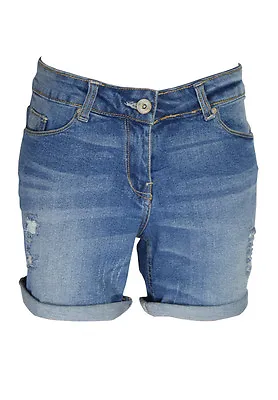£13.99 • Buy Ladies Boyfriend Stretchy Denim Shorts Distress Half Pant Ripped Hotpants RollUp