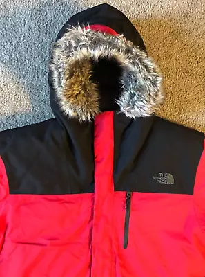 North Face Men's Red & Black Goose Down Hooded Coat Parka - Size Medium • $70