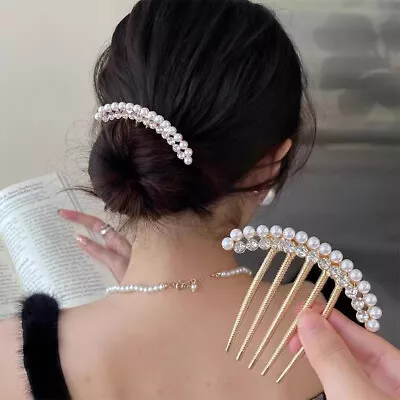 Comb Hairpin Ladies Rhinestone Pearl Hairpin Metal Hair Stick Hairpin Bridal • $1.86