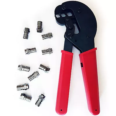 PRO F Type Hex Crimp Tool & RG6 Male F Connectors Aerial Coax Crimper CT100 Sky • £40.99