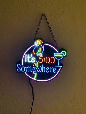 It's 5:00 Somewhere Parrot Martini Cup 10  Vivid LED Neon Sign Store Light Lamp • $64.99