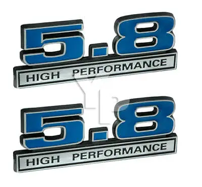 5.8 Liter 351 Engine High Performance Emblem Logo In Blue & Chrome 5  Long Pair • $22.67