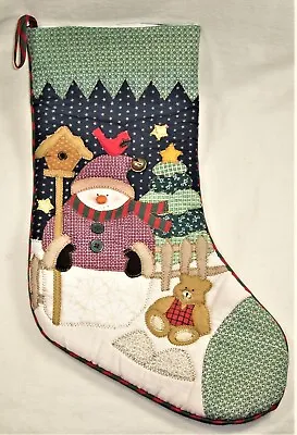 Vintage Snowman & Teddy Bear Christmas Stocking 17  Tall X 10  Wide  #5  L@@K! • $3.95