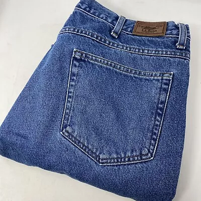 L.L. Bean Men's 38 Flannel Lined Zip Fly Straight Denim Light Wash Blue Jeans • $40.49