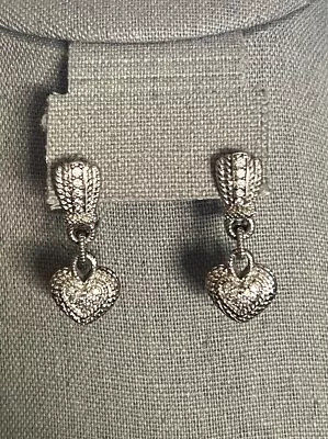 Judith Ripka Stering Silver 925 Cz Heart Dangle Drop Earrings W/omega Backs • $69.95