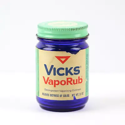 VICKS VapoRub Vintage Cobalt Blue Glass Metal Cap 3.1 Oz Empty Jar • $16.08