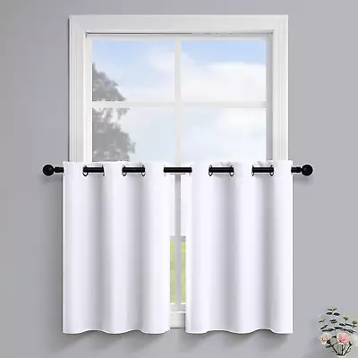 Pure White Short RV Curtains For Camper Kitchen Room Darkening Grommet Top Black • $34.16