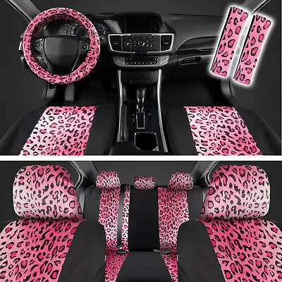 $35.90 • Buy Hot Pink Seat Covers For Cars Full Set Cute Leopard Print Car Accessories Women