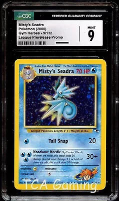 CGC 9 MINT Misty's Seadra 9/132 PRERELEASE Gym Heroes HOLO PROMO Pokemon Card • $39.99