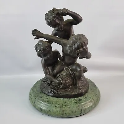 Vintage Charles Peyre Solid Bronze Cherub Statue With Marble Base 6 1/2  • $269.90