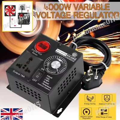 AC220V 4000W Variable Voltage Regulator Speed Motor Fan Light Control Controller • £16