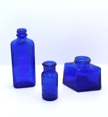 Lot Of 3 Vintage Cobalt Blue Bottles Ink Medicine Emerson Drug Co • $14.50