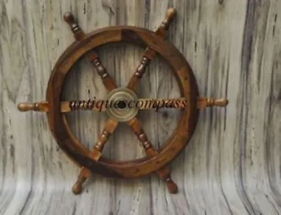 £31.21 • Buy 18 Nautical Wooden Ship Steering Wheel Pirate Decor Wood Brass Wall Boat DECOR