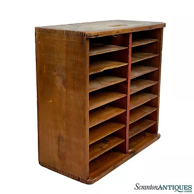 Antique Farmhouse Pine Advertising Crate File Cubbie Cabinet • $325