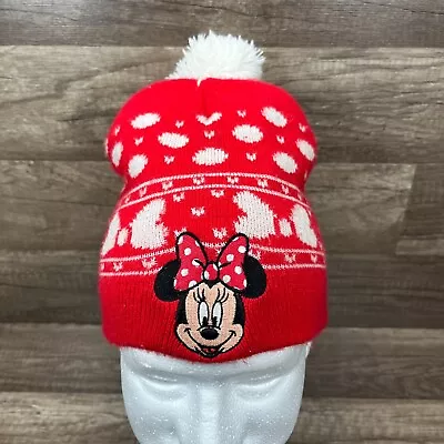 Minnie Mouse Disney Beanie Winter Hat Red White Youth One Size POM • $1.99