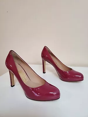 SALVATORE FERRAGAMO LEO 85 Plum Pumps Size 7 C Patent Leather 9cm Heels Bnib • $400