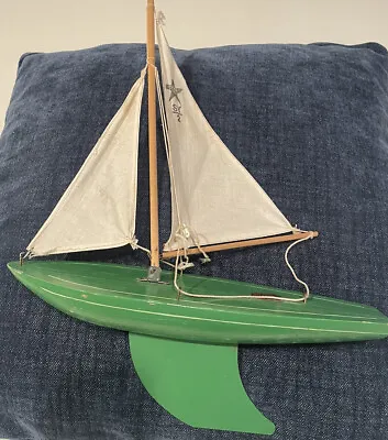 Vintage Blue Star Yacht Pond Sail Boat Wood Toy Birkenhead England Wooden Boat • $39.50