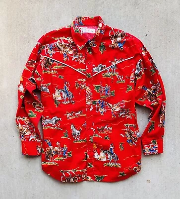 Vintage Cowboy Western Shirt Large  Rancher All Over Print Rodeo • $25