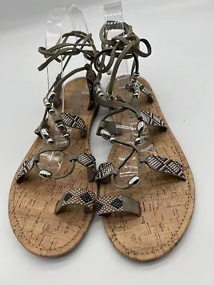 Sam & Libby Sandals Womens 10 Reptile Print Gladiator Strappy Ankle Flats • $21.40