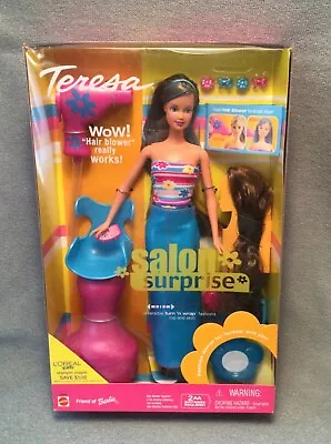 SALON SURPRISE TERESA DOLL LONG BROWN BLUE HAIR CHAIR 54649 NEW 2001 NRFB Barbie • $39.99