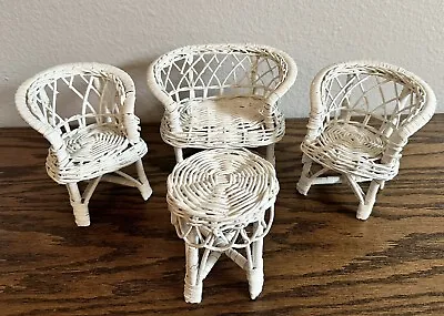 Vintage Wicker Rattan Doll Furniture 2 Chairs  1 Sofa Loveseat & 1 Table White • $9.99