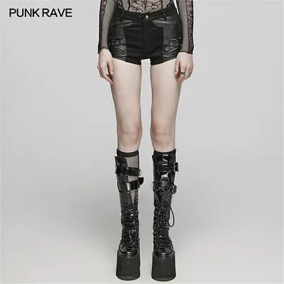Punk Rave Women Black Goth Punk Sexy Pu Leather Deco Shorts Slim Fit Hot Shorts • $113.23