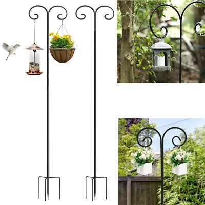 2X Shepherd Crook Garden Hook 2.4m Bird Feeder Pole Hanging Plants Basket Hanger • £21.93