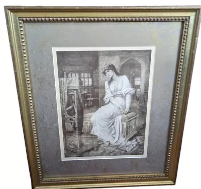 John Melhuish Strudwick Elaine Engraving Art Gold Frame Drawing Vtg  • $199.99